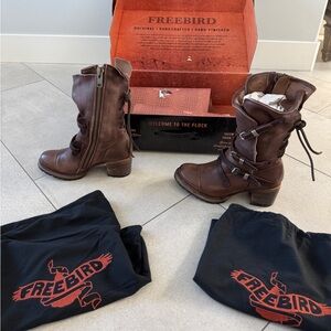 Freebird Dark Brown Heeled Boots with Buckles